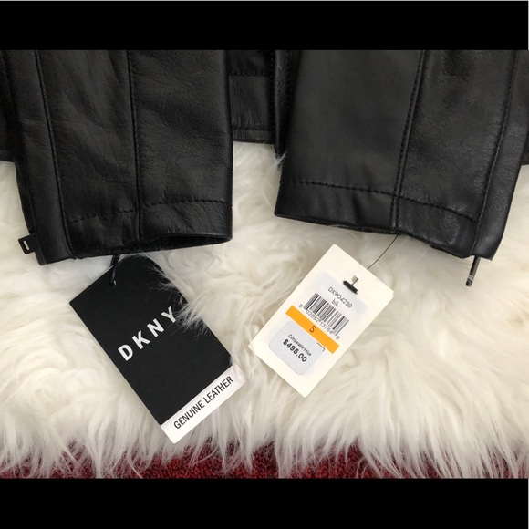 DKNY Men’s Black Moto/Biker Genuine Leather Jacket - Picture 6 of 8